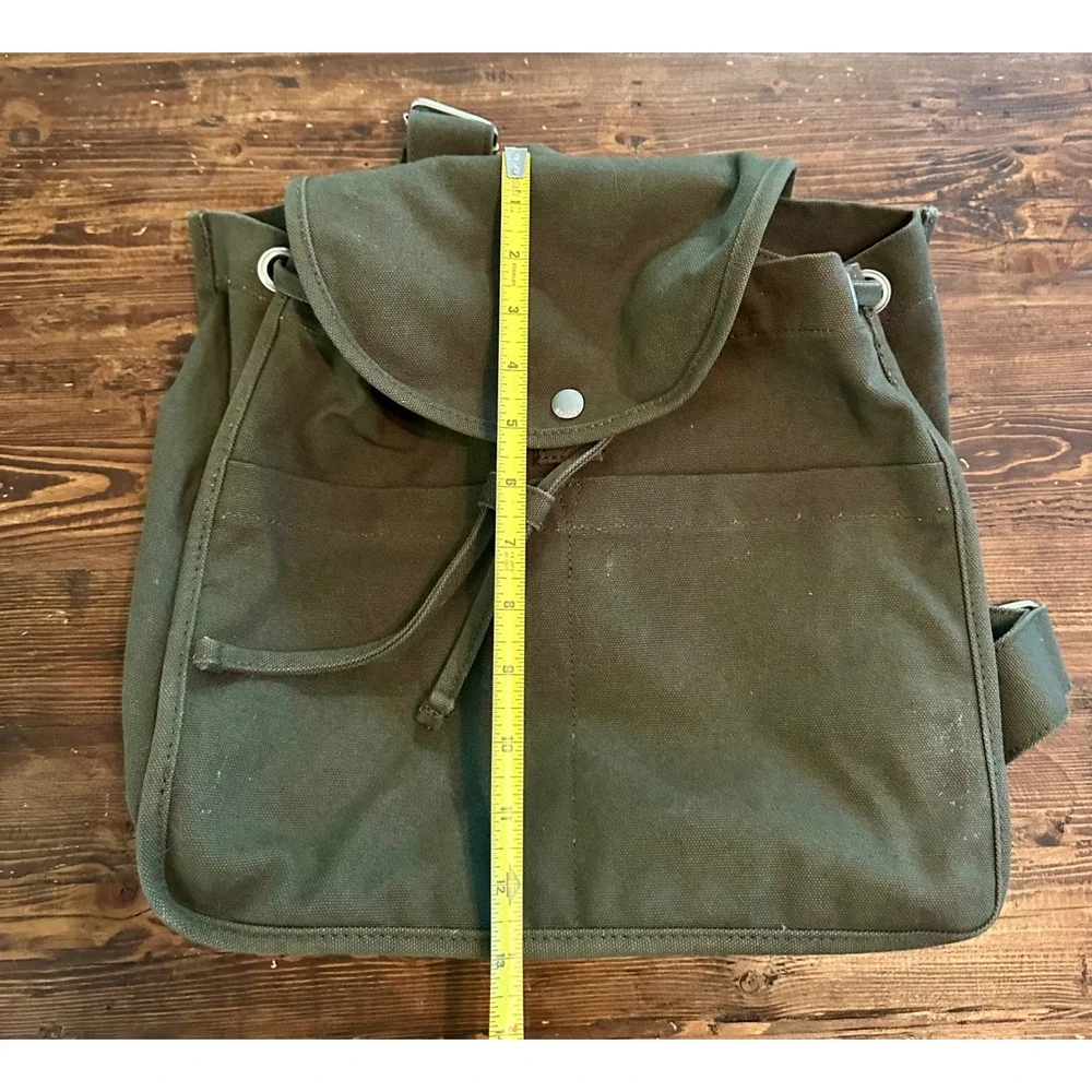 BAGGU Drawstring 100% Recycled Cotton Green Canvas Backpack Hike School Travel - Picture 6 of 9